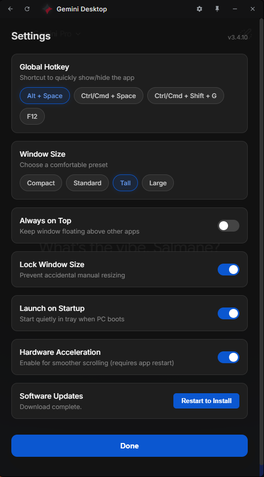 Gemini Settings Interface